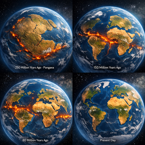 Pangaea breaking apart across deep time
